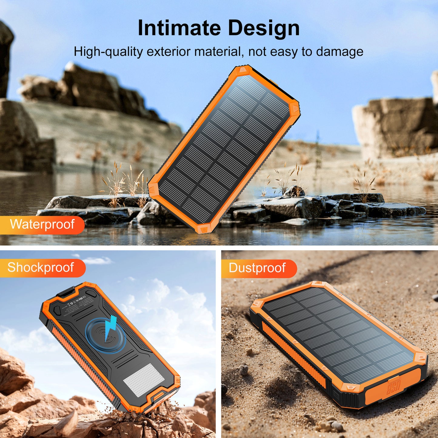 Outdoor Waterproof Wireless Charging Solar Power Bank 20000mAh