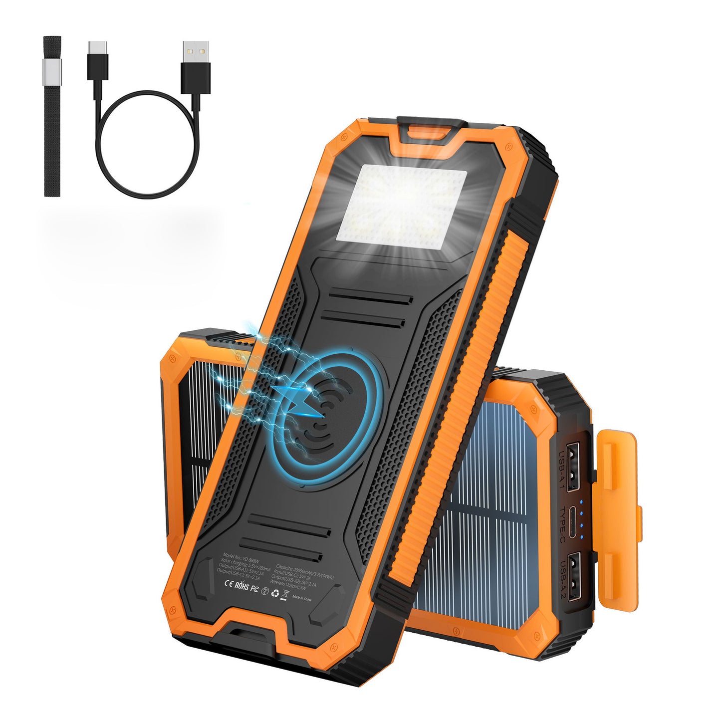 Outdoor Waterproof Wireless Charging Solar Power Bank 20000mAh